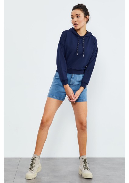 İndigo Uzun Kol Rahat Form Kapüşonlu Kadın Sweatshirt - 97115 fiyatları