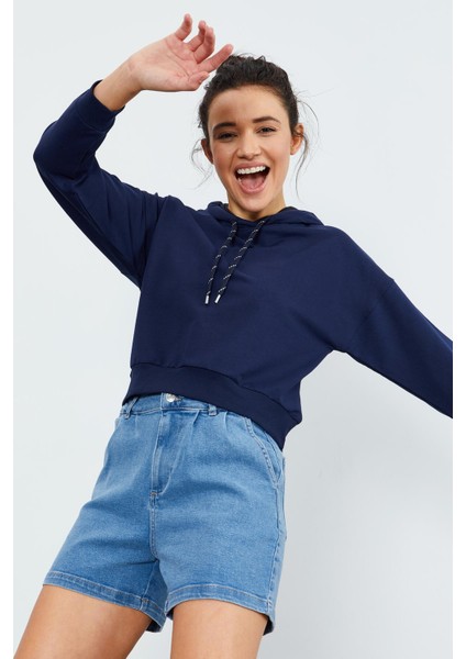 İndigo Uzun Kol Rahat Form Kapüşonlu Kadın Sweatshirt - 97115 indirimleri