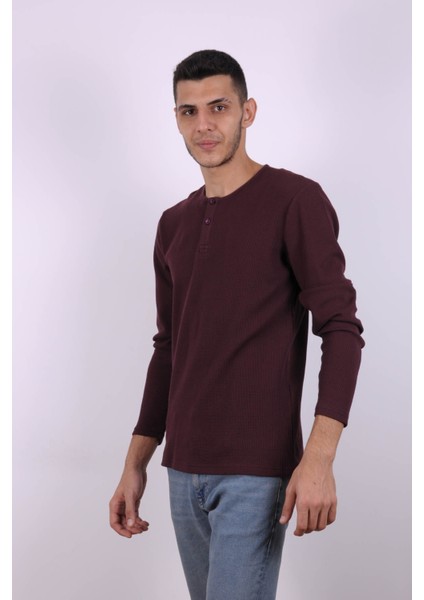 Düğmeli Waffle Bordo Erkek Sweatshirt 5070 fiyatları
