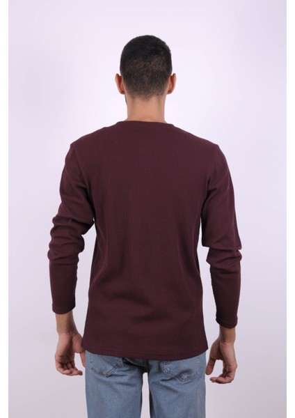 Düğmeli Waffle Bordo Erkek Sweatshirt 5070 modelleri