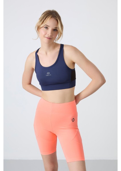 İndigo Çapraz Sırt Detaylı Slim Fit U Yaka Pedli Kadın Spor Büstiyer - 97121