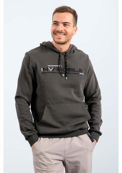 Haki Kanguru Cep Standart Kalıp Kapüşonlu Erkek Sweatshirt - 87883