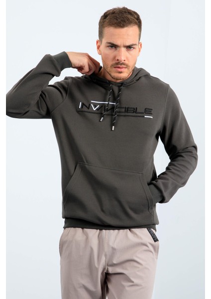 Haki Kanguru Cep Standart Kalıp Kapüşonlu Erkek Sweatshirt - 87883 modelleri