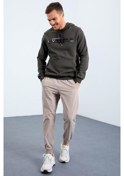 Haki Kanguru Cep Standart Kalıp Kapüşonlu Erkek Sweatshirt - 87883 fırsatları