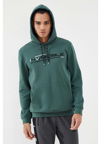 Yeşil Kanguru Cep Standart Kalıp Kapüşonlu Erkek Sweatshirt - 87883