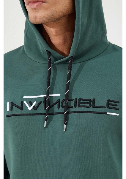 Yeşil Kanguru Cep Standart Kalıp Kapüşonlu Erkek Sweatshirt - 87883 modelleri