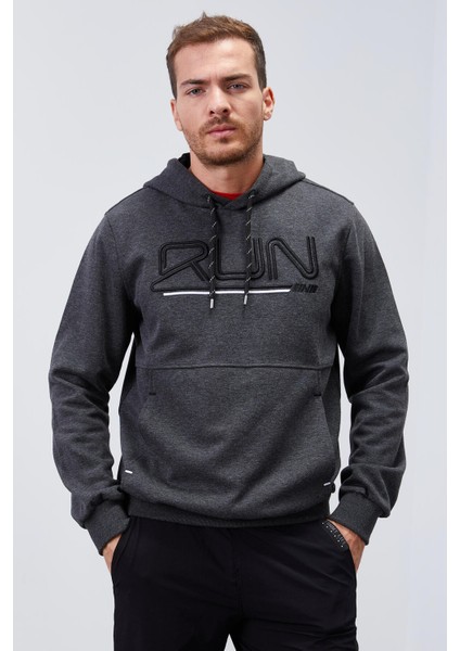 Antrasit Melanj Yazı Nakışlı Standart Kalıp Kapüşonlu Erkek Sweatshirt - 87887 indirimleri