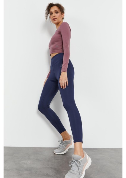 İndigo Yüksek Bel Streç Slim Fit Dar Paça Kadın Tayt - 94545