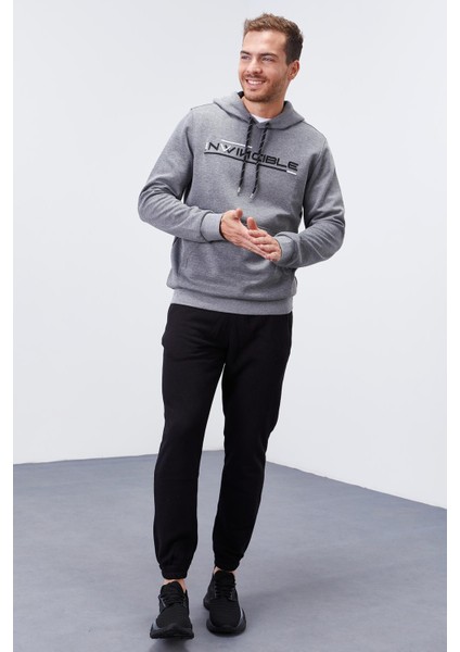 Gri Melanj Kanguru Cep Standart Kalıp Kapüşonlu Erkek Sweatshirt - 87883 fiyatları