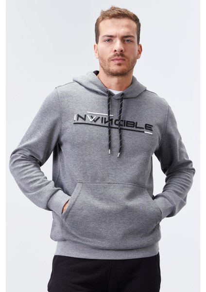 Gri Melanj Kanguru Cep Standart Kalıp Kapüşonlu Erkek Sweatshirt - 87883 indirimleri