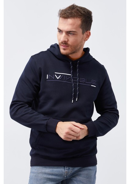 Lacivert Kanguru Cep Standart Kalıp Kapüşonlu Erkek Sweatshirt - 87883