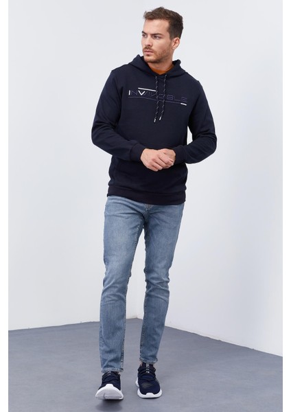 Lacivert Kanguru Cep Standart Kalıp Kapüşonlu Erkek Sweatshirt - 87883 fiyatları