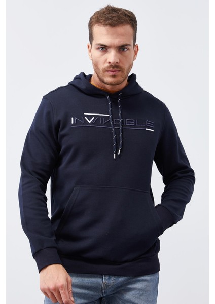 Lacivert Kanguru Cep Standart Kalıp Kapüşonlu Erkek Sweatshirt - 87883 modelleri