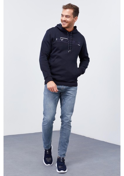 Lacivert Kanguru Cep Standart Kalıp Kapüşonlu Erkek Sweatshirt - 87883 fırsatları