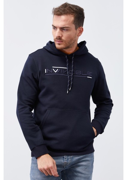 Lacivert Kanguru Cep Standart Kalıp Kapüşonlu Erkek Sweatshirt - 87883 indirimleri