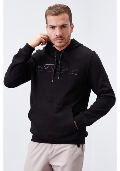 Siyah Kanguru Cep Standart Kalıp Kapüşonlu Erkek Sweatshirt - 87883 indirimleri