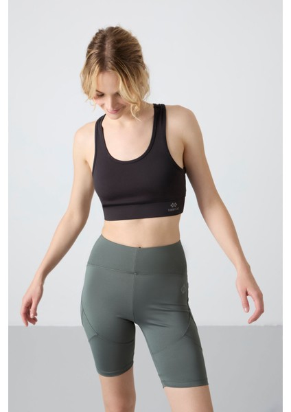 Siyah Sırt Detaylı Dar Kalıp U Yaka Kadın Spor Büstiyer - 97120