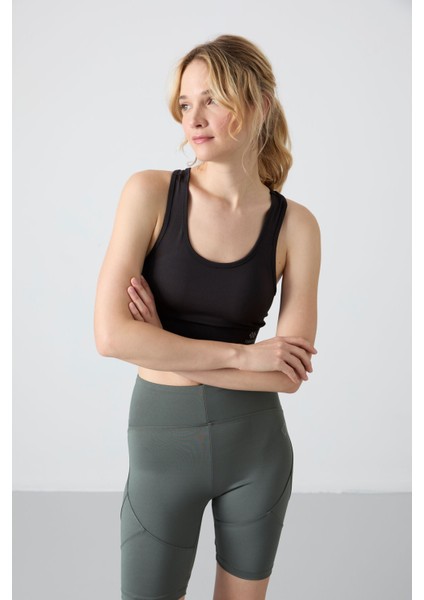 Siyah Sırt Detaylı Dar Kalıp U Yaka Kadın Spor Büstiyer - 97120 modelleri