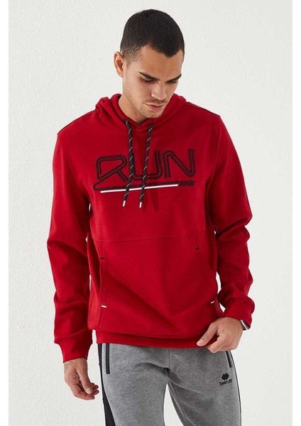 Kırmızı Yazı Nakışlı Standart Kalıp Kapüşonlu Erkek Sweatshirt - 87887