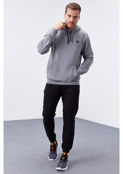 Gri Melanj Kanguru Cep Standart Kalıp Kapüşonlu Erkek Sweatshirt - 87872 fiyatları