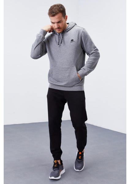 Gri Melanj Kanguru Cep Standart Kalıp Kapüşonlu Erkek Sweatshirt - 87872 fırsatları
