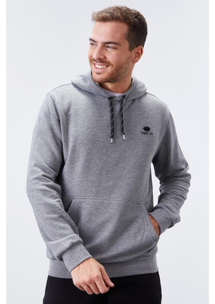 Gri Melanj Kanguru Cep Standart Kalıp Kapüşonlu Erkek Sweatshirt - 87872 indirimleri