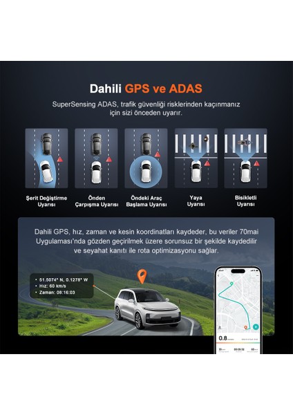 Yükseltilmiş Araç Kamerası A800SE, 4K Ultra Hd Çözünürlük, Süper Gece Görüşü, Süper Kapasitör, Geliştirilmiş Ön Bellekli Acil Kayıt, 5 Modlu Adas, Daha Hızlı Wi-Fi 6 Araç Kamerası, Sesli Kontrol