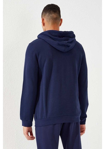 İndigo Kanguru Cep Standart Kalıp Kapüşonlu Erkek Sweatshirt - 87872 fırsatları