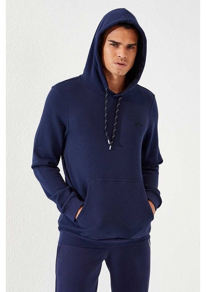 İndigo Kanguru Cep Standart Kalıp Kapüşonlu Erkek Sweatshirt - 87872 indirimleri
