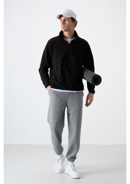 Siyah Yarım Fermuarlı Sweatshirt Slim Fit Dik Yaka Erkek Polar - 87891 fiyatları