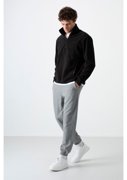 Siyah Yarım Fermuarlı Sweatshirt Slim Fit Dik Yaka Erkek Polar - 87891 fırsatları