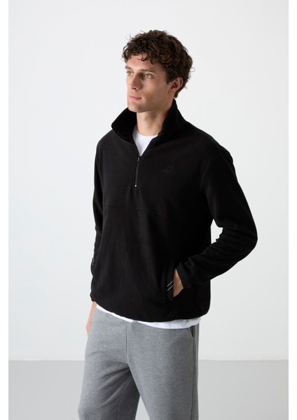 Siyah Yarım Fermuarlı Sweatshirt Slim Fit Dik Yaka Erkek Polar - 87891 indirimleri