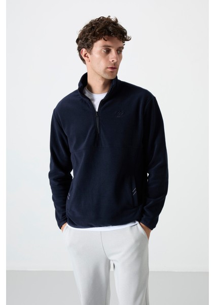 Lacivert Yarım Fermuarlı Sweatshirt Slim Fit Dik Yaka Erkek Polar - 87891 fiyatları