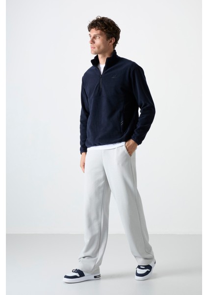 Lacivert Yarım Fermuarlı Sweatshirt Slim Fit Dik Yaka Erkek Polar - 87891 modelleri