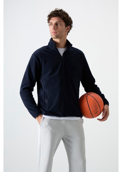 Lacivert Yarım Fermuarlı Sweatshirt Slim Fit Dik Yaka Erkek Polar - 87891 indirimleri