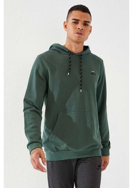 Yeşil Kanguru Cep Standart Kalıp Kapüşonlu Erkek Sweatshirt - 87872