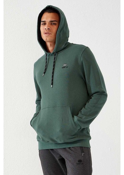 Yeşil Kanguru Cep Standart Kalıp Kapüşonlu Erkek Sweatshirt - 87872 modelleri