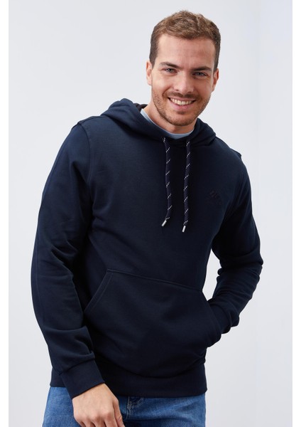 Lacivert Kanguru Cep Standart Kalıp Kapüşonlu Erkek Sweatshirt - 87872