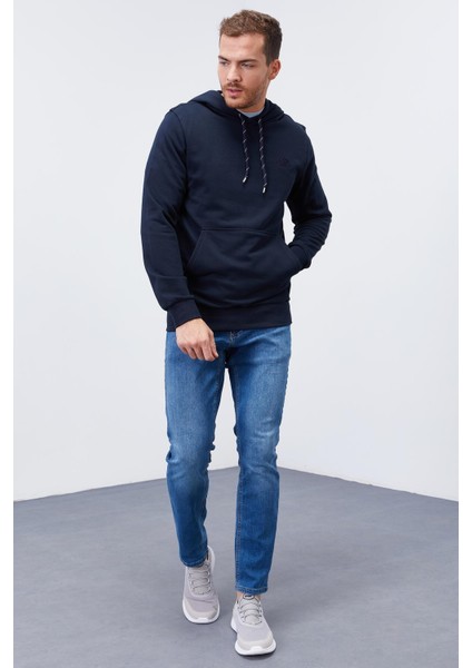 Lacivert Kanguru Cep Standart Kalıp Kapüşonlu Erkek Sweatshirt - 87872 fiyatları