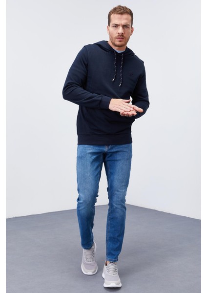 Lacivert Kanguru Cep Standart Kalıp Kapüşonlu Erkek Sweatshirt - 87872 fırsatları