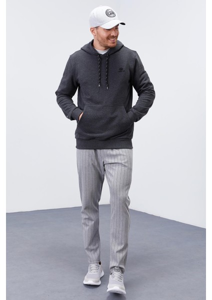 Antrasit Melanj Kanguru Cep Standart Kalıp Kapüşonlu Erkek Sweatshirt - 87872 fiyatları