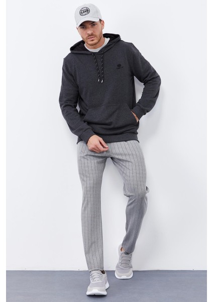 Antrasit Melanj Kanguru Cep Standart Kalıp Kapüşonlu Erkek Sweatshirt - 87872 fırsatları