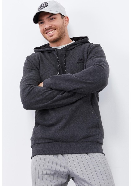 Antrasit Melanj Kanguru Cep Standart Kalıp Kapüşonlu Erkek Sweatshirt - 87872 indirimleri