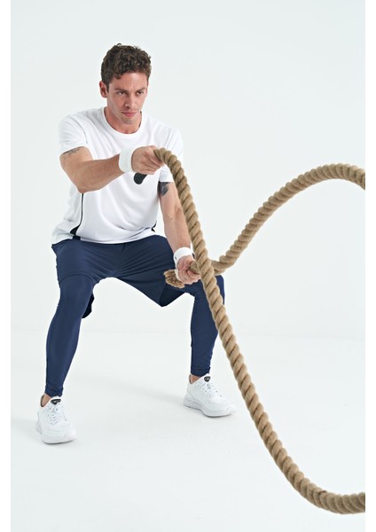 İndigo Logo Baskılı Yüksek Bel Slim Fit Aktif Spor Erkek Tayt - 84989