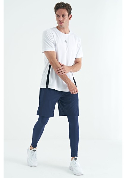 İndigo Logo Baskılı Yüksek Bel Slim Fit Aktif Spor Erkek Tayt - 84989 fırsatları