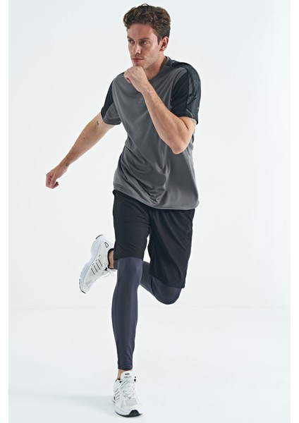 Antrasit Arka Bilek Baskı Detaylı Yüksek Bel Slim Fit Aktif Spor Erkek Tayt - 84988
