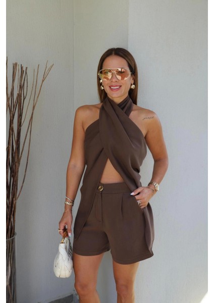 Kahverengi Boyun Çapraz Detay Bluz fiyatları