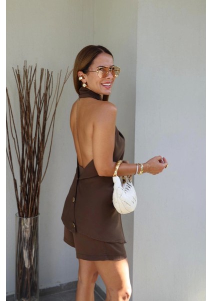 Kahverengi Boyun Çapraz Detay Bluz indirimleri