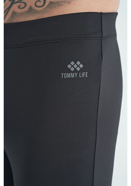 Siyah Arka Bilek Baskı Detaylı Yüksek Bel Slim Fit Aktif Spor Erkek Tayt - 84988 fırsatları