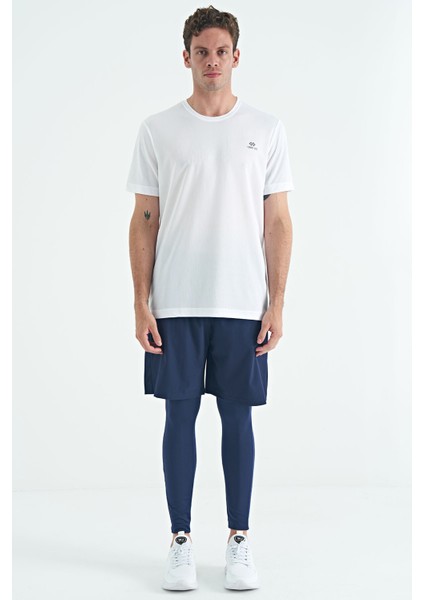 İndigo Arka Bilek Baskı Detaylı Yüksek Bel Slim Fit Aktif Spor Erkek Tayt - 84988